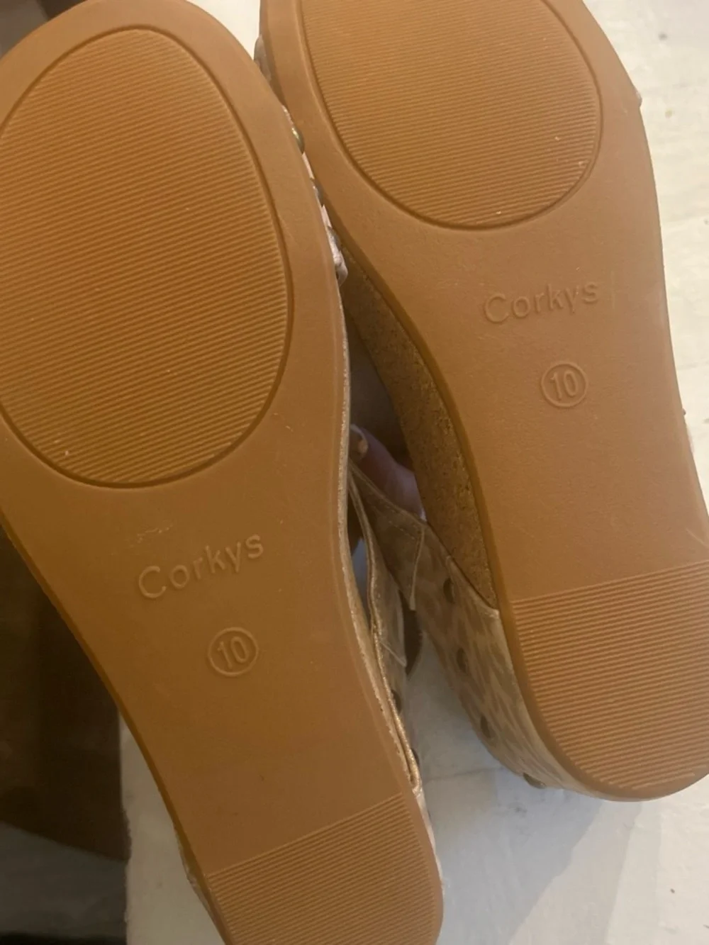 Corkys Taupe Leopard Print Wedge Sandals